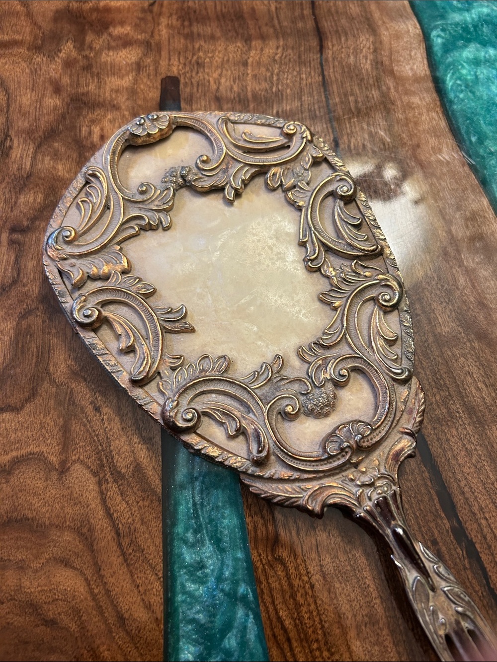 Mirror Vintage Antique Ornate Hand mirror, 14” - Picture 5 of 7